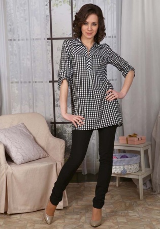 Состав: 
Кулирка 
Хлопок 100% 
	Удлиненная приталенная рубашка в клетку, на груди пуговки, рукав 3/4. 