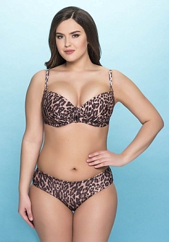 Состав:
Эластичное полотно
ПА 80%,
ПУ 20%
	Купальник раздельный состоит из бюстгальтера и трусов. Бюстгальтер формы T-Shirt с формованной чашкой без Push-Up для всех размеров. Детали бюстгальтера выполнены из классического принтованного купального