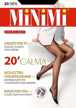 Состав:
Полиамид 84%
Эластан 16%
	Матовые колготки плотностью 20 den,  из мягкой микрофибры (нейлон 6.6) трехмерной эластичности 3D, с имитацией подследника, однородные по всей длине, с комфортным широким поясом, с гигиеничной хлопковой ластовицей,