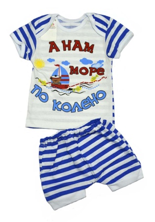 Состав:
Кулирка
Хлопок 100%
	Комплект состоит из футболки с печатью и трусами под памперс.