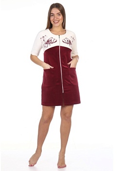 Состав:
Велюр 
Хлопок 80%
Полиэстер 20%
	Халат женский на молнии, прямой силует, с оригинальным принтом.