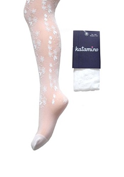 Состав:
Полиамид 90%
Эластан 10%
	Белые прозрачные колготки с укрепленными пальчиками. Украшены узором из нежных цветов снежно-белого оттенка.
 Смотрятся очень нарядно и носятся хорошо.