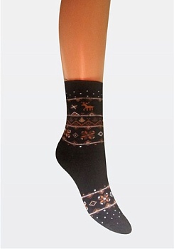 Состав:
Хлопок: 80%, 
Полиамид: 19%, 
Эластан: 1%.
	Женские зимние плюшевые носки с ослабленной резинкой (без борта), рисунок - орнамент.