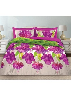 Состав: Поплин
	Комплект постельного белья «Фуксия» изготавливается из ткани поплин. Это ткань самого простого полотняного плетения с чуть заметным рубчиком, который появляется из-за использования нитей разной толщины. На ощупь поплин мягче бязи, но гр