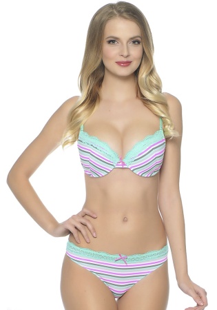 Состав:
Эластичное полотно
ПА 85%
ПУ 15%
Эластичное кружево
ПА 90%
ПУ 10%
Ластовица
Хлопок 100%
	Трусики-стринг выполнены из эластичного принтованного полотна с использованием неоновых цветов. Линия талии декорирована узким кружевом. Передняя