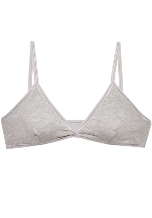 Состав:
Хлопок 87%
Полиэстер 8%
Эластан 5%
	Тканевый детский бюстгальтер для девочки с рисунком  на тонких бретельках с треугольными чашечками и выточками.