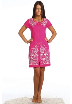 Состав:
Хлопок: 100%.
	Великолепный халат с принтом - Гжель, выполненный из качественного материала. Модель с короткими рукавами и округлым вырезом горловины, застегивается на молнию.