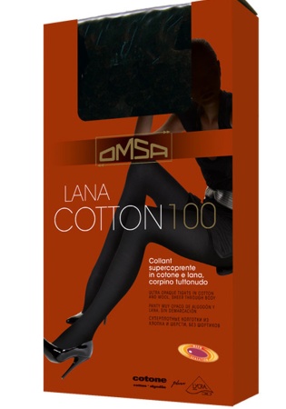 Состав:
Хлопок 48%, 
Шерсть 25%, 
Полиамид 24%, 
Эластан 3%
	Теплые колготки с хлопком, шерстью и лайкрой 3D, плотностью 100 ден, с плоскими швами и ластовицей.