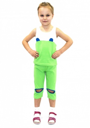 Состав:
Кулирка
Хлопок 100%
	Комплект летний для девочки. Состоит из двух предметов (майка + бриджи).