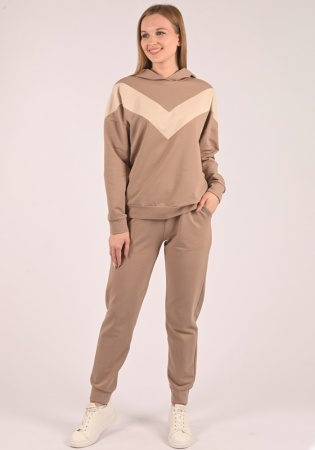 Состав:
Футер с лайкрой 
Хлопок 75%
ПЭ 20%
Лайкра 5% 
	Женский костюм с капюшоном. 

Обратите внимание: расцветка товара на сайте может отличаться от фактической расцветки. Оптовый склад оставляет за собой право поставить товар любого цвета, 