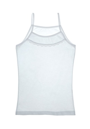 Состав:
Хлопок 100%
	Детская майка на тонких бретелях, с кружевной вставкой. 