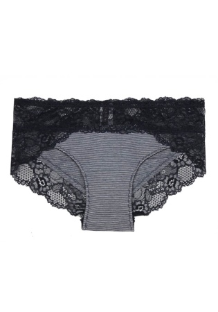 Состав:
Хлопок 95%
Эластан 5%
Кружево:
Нейлон 90%
Эластан 10%
	Женские трусы из однотонного полотна в тонкую полоску и кружева. 
