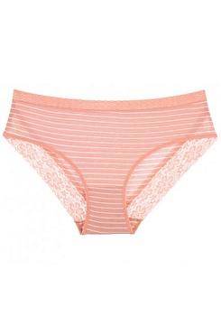 Состав:
Хлопок 95%
Эластан 5%
	Женские трусы-слипы в полоску. Цвета ассорти. Пройма сзади украшены кружевом. 