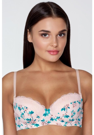 Состав:
Эластичное полотно
ПА 85%,
ПУ 15%
Кружево
ПА 90%,
ПУ 10%
	Бюстгальтер формы T-Shirt с формованной чашкой без Push-ap для всех размеров. Детали бюстгальтера выполнены из эластичного принтованного полотна и кружева. Центральная деталь дек