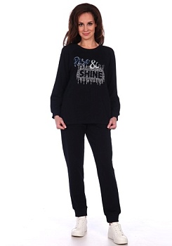 Состав:
Футер с лайкрой
Хлопок 75%
Полиэстер 20%
Лайкра 5%
	Женский теплый костюм, состоит из кофты и брюк. Брюки однотонные, кофта украшена спереди рисунком. 

Обратите внимание: расцветка товара на сайте может отличаться от фактической расц