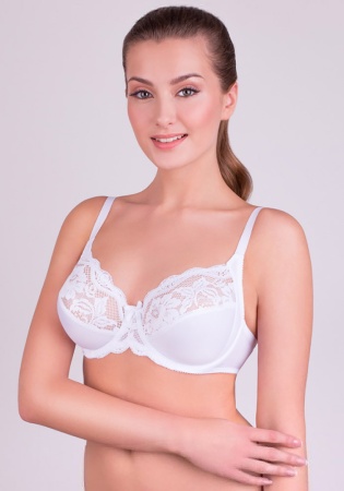 Состав: 
Полиамид 90%
Эластан 10%
	Бюстгальтер из эластичного полотна и неэластичного трикотажного полотна, эластичного кружева. Мягкие чашки с боковой корректирующей деталью, на каркасах. Верхняя деталь чашки и центральная деталь бюстгальтера выпо