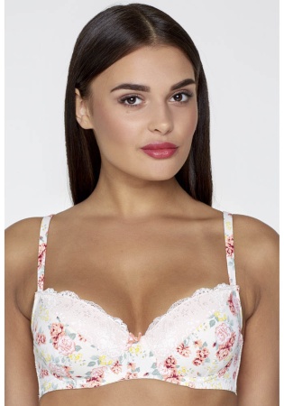 Состав:
Эластичное полотно
ПА 85%,
ПУ 15%
Кружево
ПА 90%,
ПУ 10%
	Бюстгальтер формы T-Shirt с формованной чашкой без Push-ap для всех размеров. Детали бюстгальтера выполнены из эластичного принтованного полотна и кружева. Центральная деталь дек