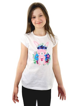 Состав:
Кулирка
Хлопок 100%
	Детская футболка с апликацией для девочки. 