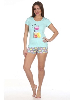 Состав:
Хлопок 100%
	Комплект состоит из ярких шорт и однотонной футболки. Шорты на резинке, футболка украшена декоративным принтом.

Обратите внимание: расцветка товара на сайте может отличаться от фактической расцветки. Оптовый склад оставляет