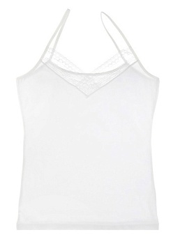 Состав:
Хлопок 95%
Эластан 5%
      Женская майка белого цвета на тонких бретельках. Спереди украшен кружевной вставкой. 