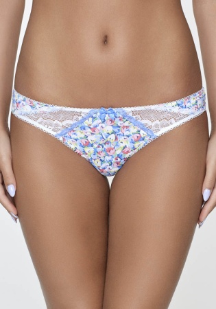 Состав:
Эластичное полотно
ПА 85%
ПУ 15%
Кружево
ПА 90%
ПУ 10%
Ластовица
Хлопок 100%
	Трусики-стринг выполнены из эластичного принтованного полотна и кружева, декорированы эластичной лентой с фестонами и узким кружевом. Передняя деталь декори