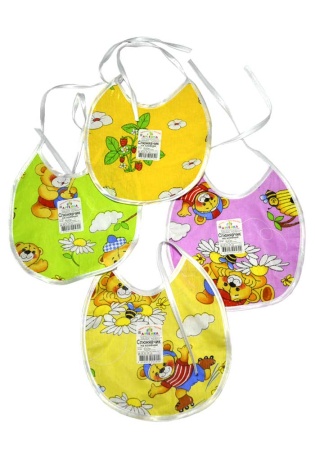 Состав:
Верх - Бязь
Подклад: клеенка
	Слюнявчик на клеенке с завязочками. 