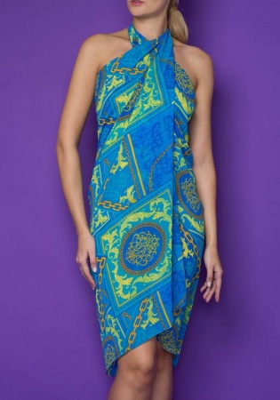 Состав: 
ПЭ 100%
	Яркое женское парео из принтованного шифона. Завязывается на шее, оставляя полуоткрытую спинку.