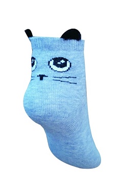 Состав:
Хлопок 71%
Полиаимд 23%
Полипропилен 4%
Эластан 2%
	Детские демисезонные носки, с рисунком на задней части носка, фактурными (из фасонной пряжи) с 3d ушками.