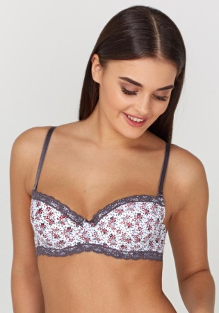 Состав:
Эластичное полотно
ПА 85%,
ПУ 15%
Кружево
ПА 90%,
ПУ 10%
	Бюстгальтер формы T-Shirt с формованной чашкой без Push-ap для всех размеров. Детали бюстгальтера выполнены из эластичного принтованного полотна и узкого кружева. Центральная дет