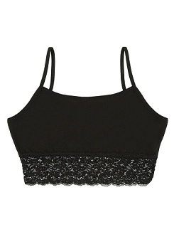 Состав:
Хлопок 95%
Эластан 5%
	Подростковый бюст черного цвета, снизу украшен широким кружевом. 
