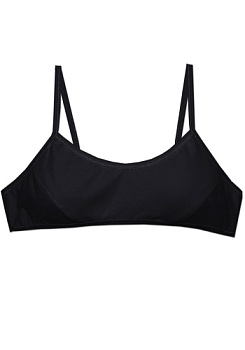 Состав:
Хлопок 95%
Эластан 5%
	Тканевое подростковое бюстье для девочки на тонких бретельках,  перед двойной с выточками для груди, сзади сплошная широкая полоса.