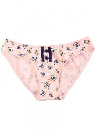 Состав:
Хлопок 95%,  
Эластан 5%
	Женские трусики из набивной ткани, в индивидуальной упаковке. Спереди кружевная тесьма и две пуговички. 