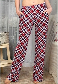 Состав: 
Кулирка
Хлопок 100% 
	 Классические женские брюки для дома. Выполнены на поясе с резинкой, с внутренними карманами. Трикотажное полотно с рисунком клетка.