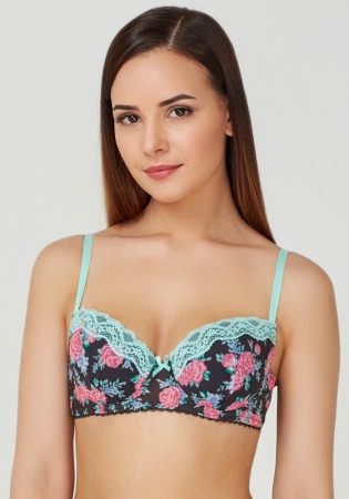 Состав:
Эластичная сетка
ПА 88%,
ПУ 12%
Эластичное кружево
ПА 90%,
ПУ 10%
	Бюстгальтер T-Shirt с формованной чашкой без Push-Up для всех размеров. Детали бюстгальтера выполнены из  эластичной принтованной сетки, декорированы эластичной лентой с