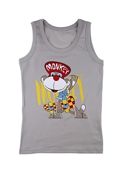 Состав:
Хлопок 95%
Эластан 5%
	Детская майка из однотонного полотна с ярким рисунком. 