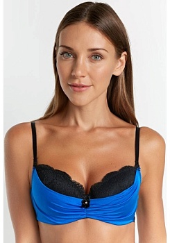 Состав:
Эластичное полотно
ПА 85%,
ПУ 15%
Кружево
ПА 90%,
ПУ 10%
	Бюстгальтер формы T-Shirt с формованной чашкой без Push-ap для всех размеров. Детали бюстгальтера выполнены из эластичного полотна и кружева. Центральная деталь декорирована драп