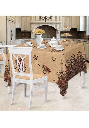 Состав:
Хлопок 100%
Размер скатерти: 145 х 180 см.
Размер полотенец: 50 х 70 см (3 штуки).
	Комплект скатерть и полотенца «Венский кофе». 
Скатерть изготовлена из рогожки  это отличный выбор каждой хозяйки. Они красивые, яркие, просты в уходе и