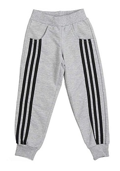 Состав:
Футер двунитка
Хлопок 100%
	Плотные детские брючки на широкой резинке с лампасами, с карманами, внизу на манжетах.  