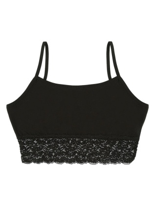 Состав:
Хлопок 95%
Эластан 5%
	Подростковый бюст черного цвета, снизу украшен широким кружевом. 