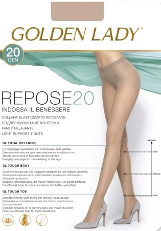 Состав:
Полиамид 88%, 
Эластан 12%
    Тонкие шелковистые колготки плотностью 20 ден, с массажным эффектом, уплотненными шортиками и усиленным мыском.