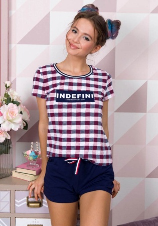 Состав:
Хлопок 95%
Эластан 5%
	Стильный молодежная пижама для сна и отдыха из новой коллекции. Комплект состоит из футболки с ярким принтом и шорт.