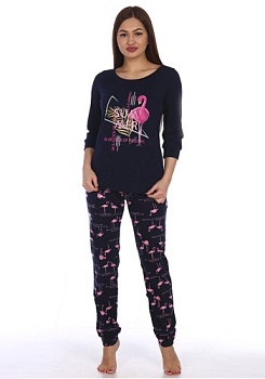 Состав:
Кулирка
Хлопок 100%
	Домашний костюм,состоящий из однотонной футболки с рукавом 3/4, с принтом. Брюки удобного кроя на резинке.

Обратите внимание: расцветка товара на сайте может отличаться от фактической расцветки. Оптовый склад остав