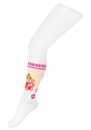 Состав:
Хлопок 76%, 
Полиамид 21%, 
Эластан 3%
	Замечательные, белоснежные колготки обязательно понравятся Вашему ребенку своим комфортом и интересным дизайном. В нижней части колготок расположен рисунок в виде очаровательной собачки и розовых