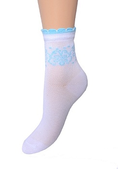 Состав:
Хлопок 80%
Полиамид 15%
Эластан 5%
	Летние женские носки с перфорацией по всему изделию и рисунком по паголенку.