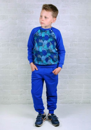 Состав:
Футер
Хлопок 100%
	Комплект детский комбинированный, рукав реглан (кофта + брюки на манжете).