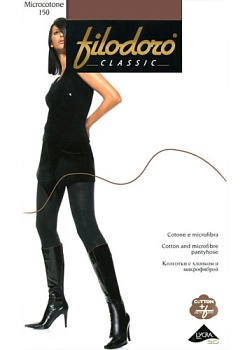 Состав:
Хлопок 83%,
Полиамид 14%, 
Эластан 3%
    Плотные двусторонние колготки - с внутренней стороны хлопок, с внешней микрофибра. Плотность 150 ден, с лайкрой 3D. Плоский шов, однородные, хлопковая ластовица.