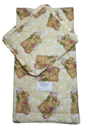 Состав:
Хлопок 100%
Наполнитель - синтепон
	Набор в коляску (матрац+подушка).