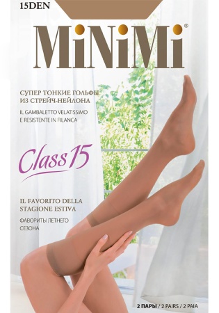 Состав:
Полиамид 96%,  
Эластан 4%
	Очень тонкие матовые гольфы плотностью 15 ден, с комфортной широкой резинкой и укрепленным мыском. В конверте 2 пары.