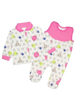 Состав:
Капитоний
Хлопок 100%
	Комплект ясельный. Состоит из двух предметов (кофточка + ползунки с грудкой). Кофточка на кнопочках с воротником, ползунки на кнопках, ножки закрытые.