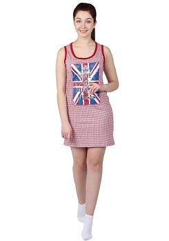 Состав:
Кулирка
Хлопок 100%
	Сорочка полуприлегающего силуэта длиной выше колена, без рукавов. Горловина и проймы окантованы бейкой из отделочной ткани. На полочке и спинке настрочены декоративные детали. Низ изделия обработан швом 